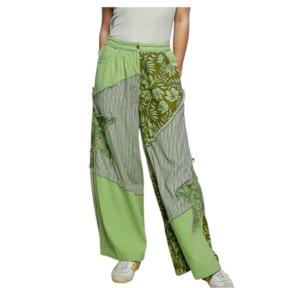 POL Pants - POL Ivy Oaks Patchwork Wide-Leg Pants in Pistachio